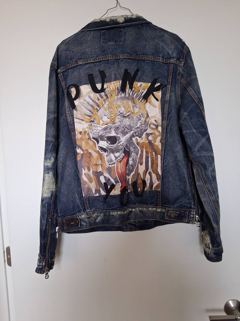 Cult of Individuality Blue Denim Jacket with Punk Skull Back Patch!